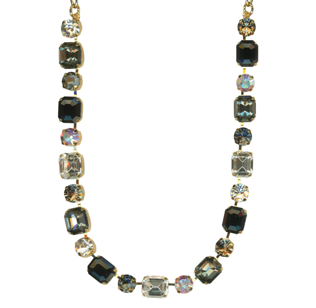 Mariana: Gold Medium Emerald and Round Necklace in 