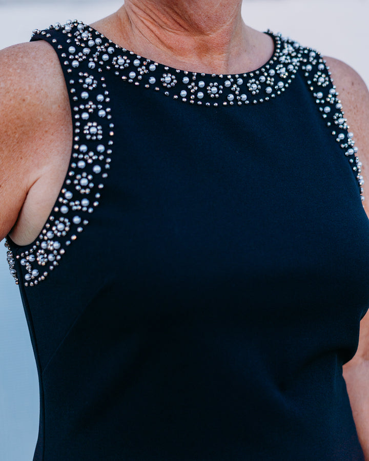 Karen Kane: Embellished Shift Dress in Black (4L90300)