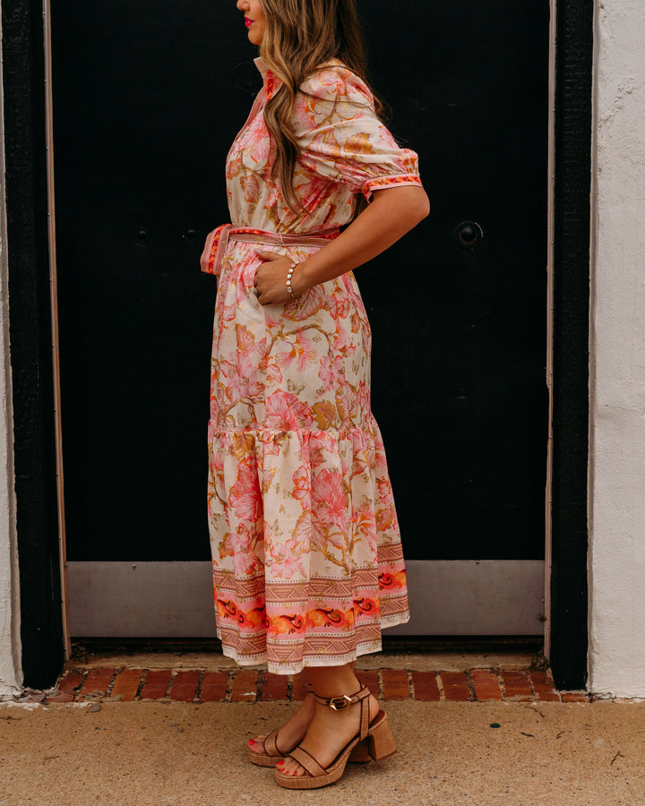 Jade: Aloha Bloom Button Front Short Sleeve Midi