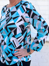 Load image into Gallery viewer, Multiples: 3/4 Sleeve Abstract Print Top in Aqua - M14103TM
