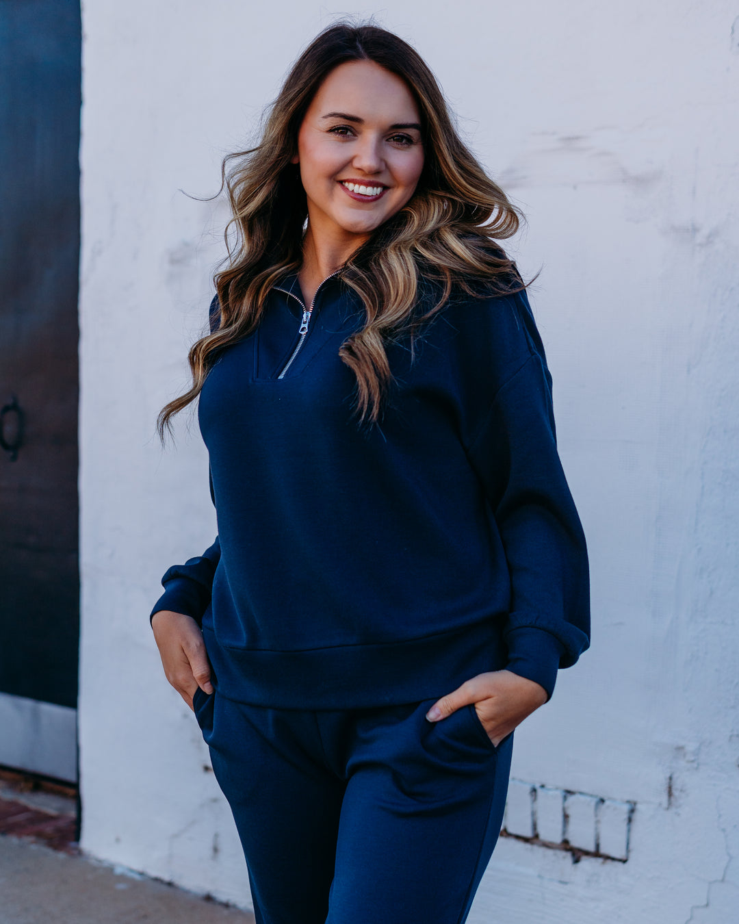 Varley: Hawley Half Zip Sweat in Navy ( VAR01461)