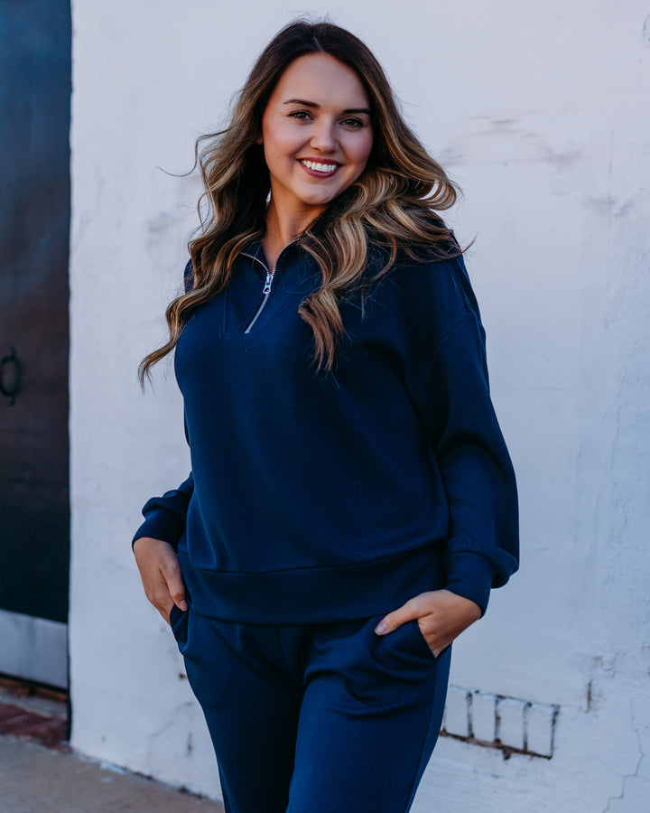 Varley: Hawley Half Zip Sweat in Navy ( VAR01461)