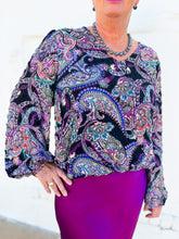 Load image into Gallery viewer, Karen Kane: Long Sleeve Blouson Top in Paisley
