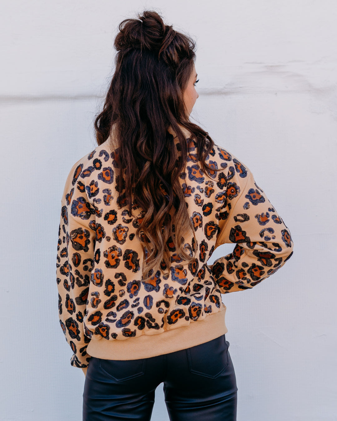 Queen of Sparkles: Tan, Brown, & Black Leopard Mock Neck Sweatshirt