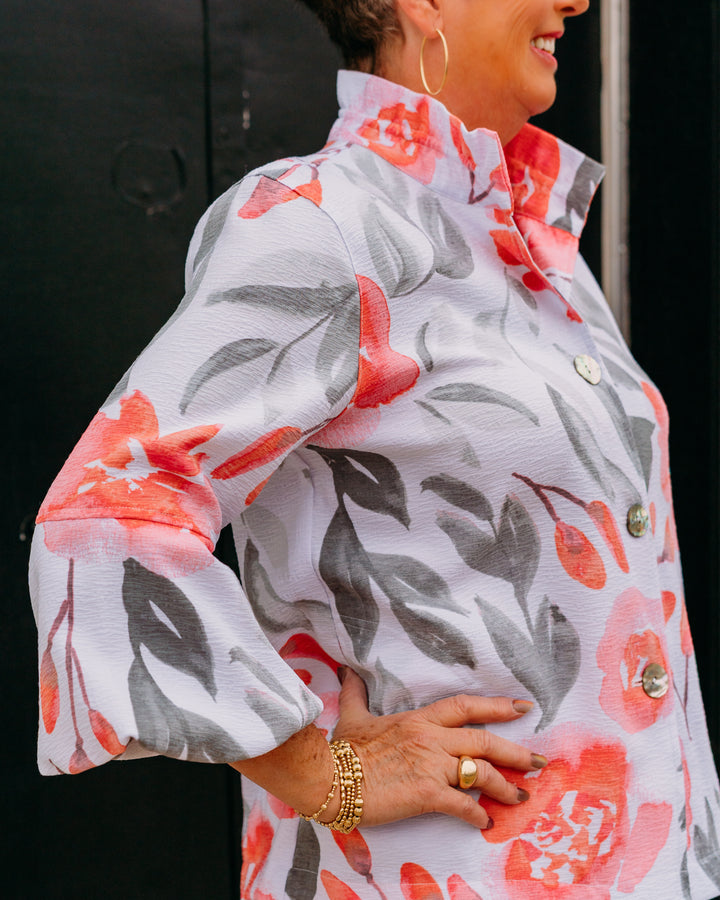 Multiples: 3/4 Puff Sleeve Wire Collar 2-Pocket Button Front Jacket in Multi (M26110JM)