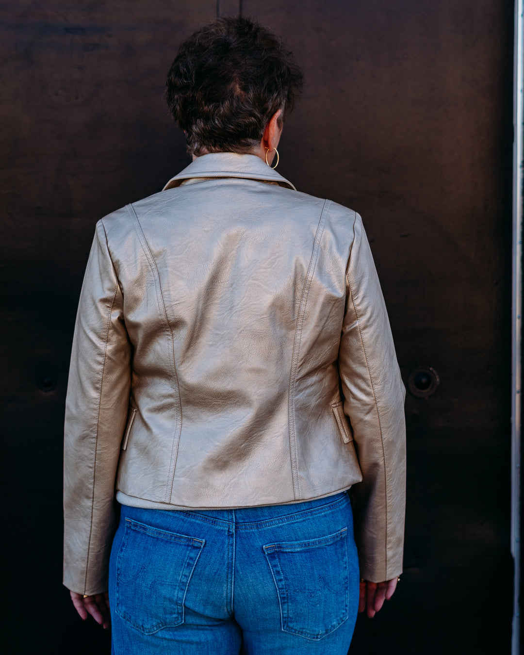 Joseph Ribkoff: Leatherette Notched Collar Fitted Jacket in Gold