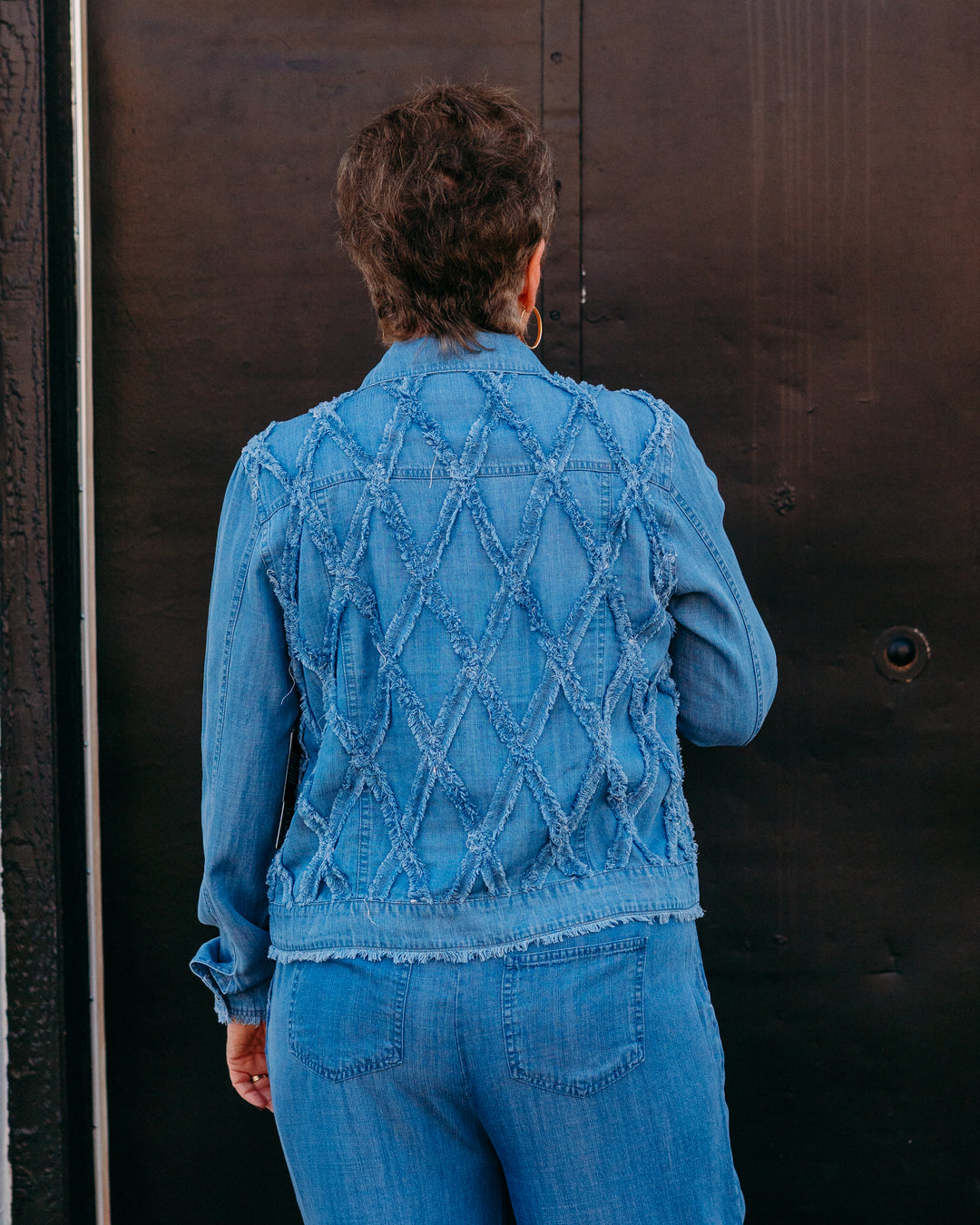 Multiples: Cuffed L/S Jean Jacket Strip Trim in Midnight Indigo (M26201JM)