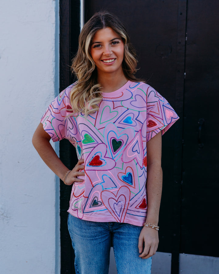 Queen Of Sparkles: Groovy Heart Tee in Light Pink
