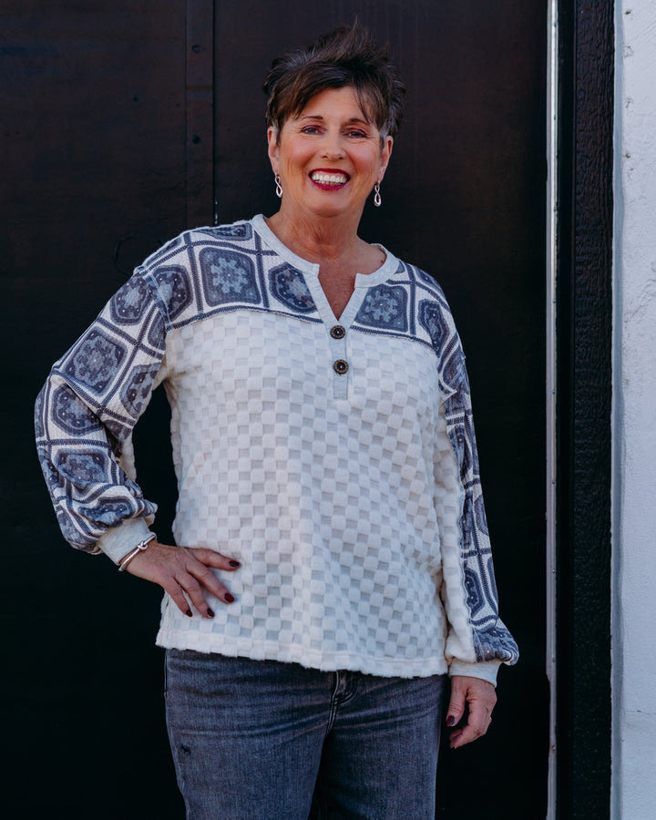 Multiples: (Snow Leopard) Drop Shoulder Y-Neck Top M45508TM