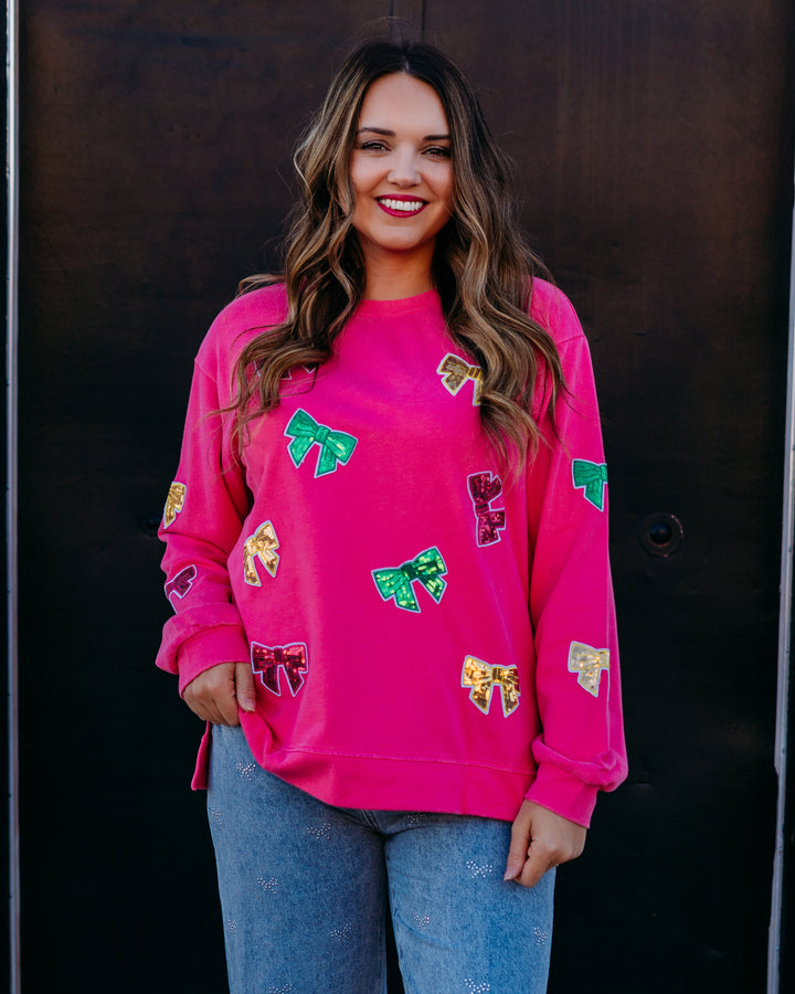 Jodifl: Pink Sequin Bow Sweatshirt (G13286)
