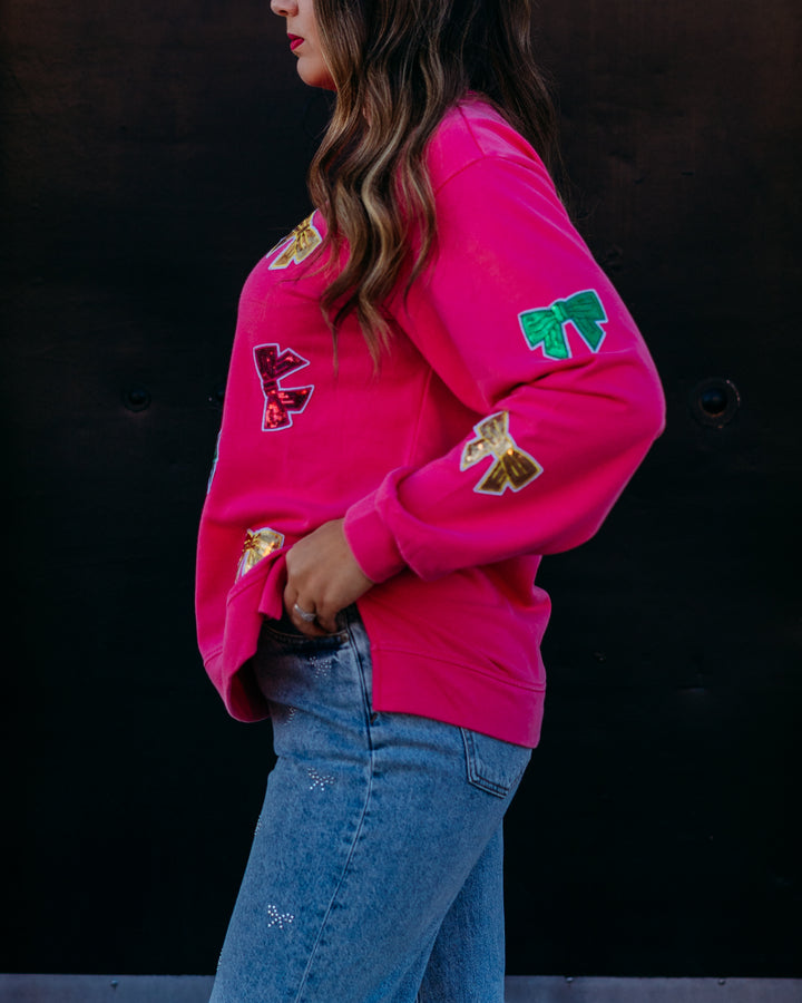 Jodifl: Pink Sequin Bow Sweatshirt (G13286)