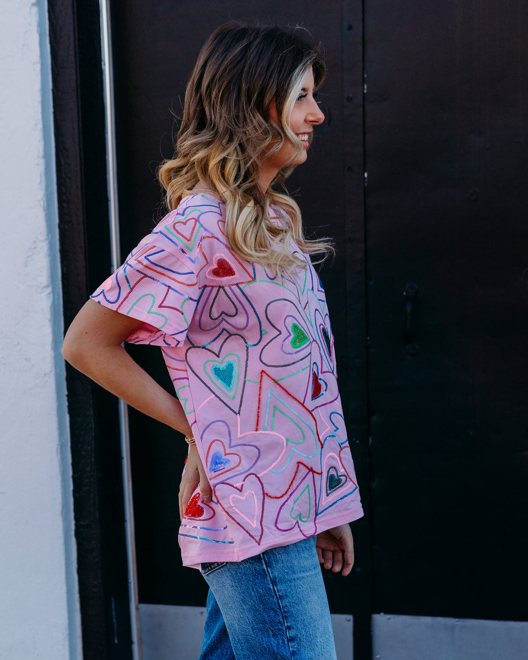 Queen Of Sparkles: Groovy Heart Tee in Light Pink