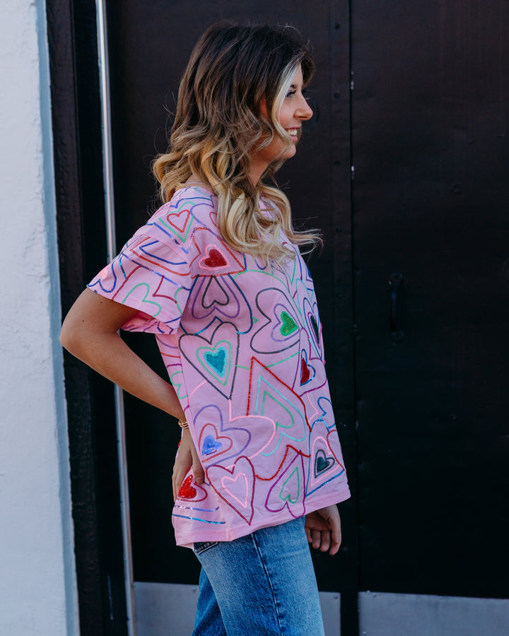 Queen Of Sparkles: Groovy Heart Tee in Light Pink