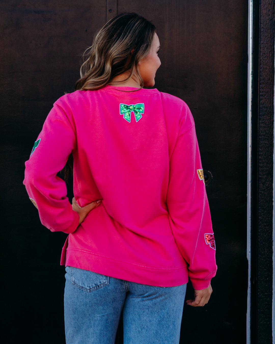 Jodifl: Pink Sequin Bow Sweatshirt (G13286)