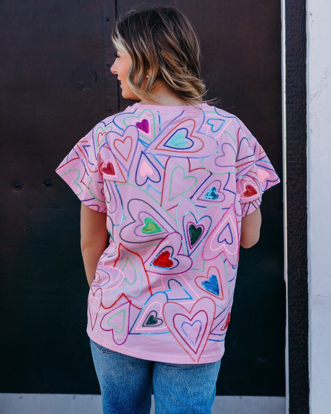 Queen Of Sparkles: Groovy Heart Tee in Light Pink