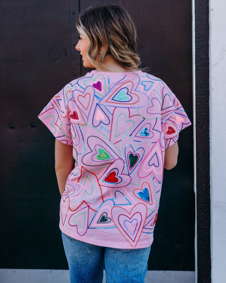 Queen Of Sparkles: Groovy Heart Tee in Light Pink