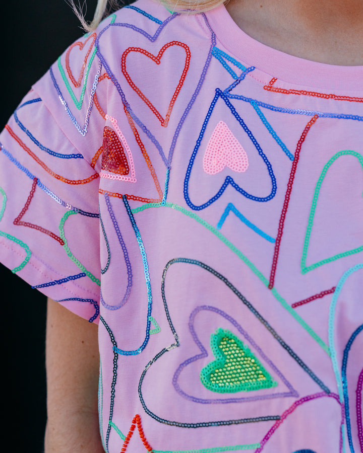 Queen Of Sparkles: Groovy Heart Tee in Light Pink