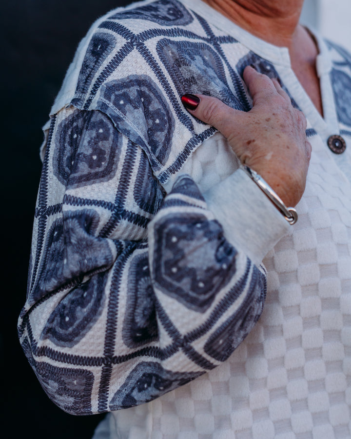 Multiples: (Snow Leopard) Drop Shoulder Y-Neck Top M45508TM