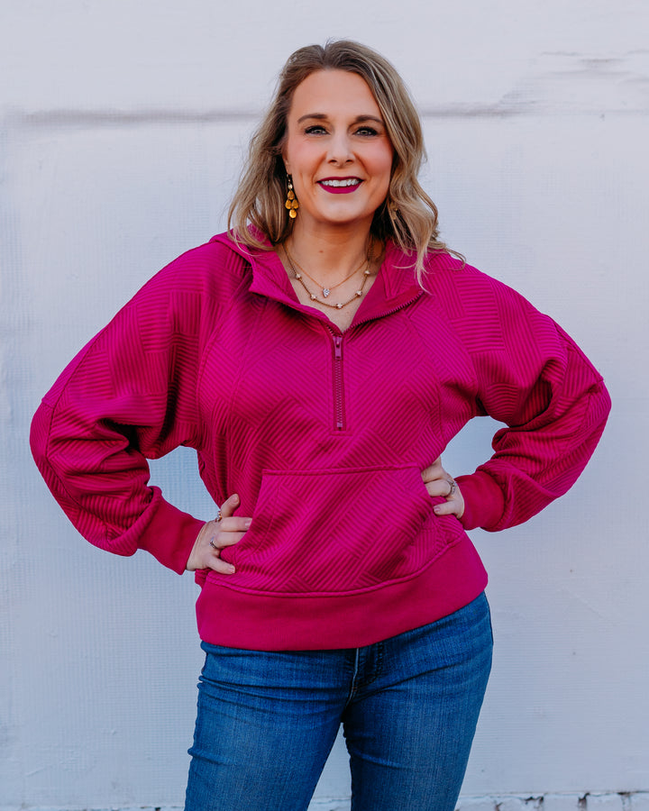 Jodifl:  Magenta Half Zip Sweatshirt (G12350)