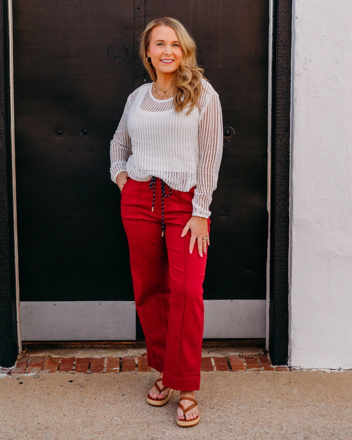 French Dressing Jeans: Suzanne Straight Crop Pants in Lava Red (6907511)