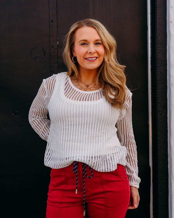 French Dressing Jeans: Long Sleeve Bubble Top in White (3648422) - The Vogue Boutique