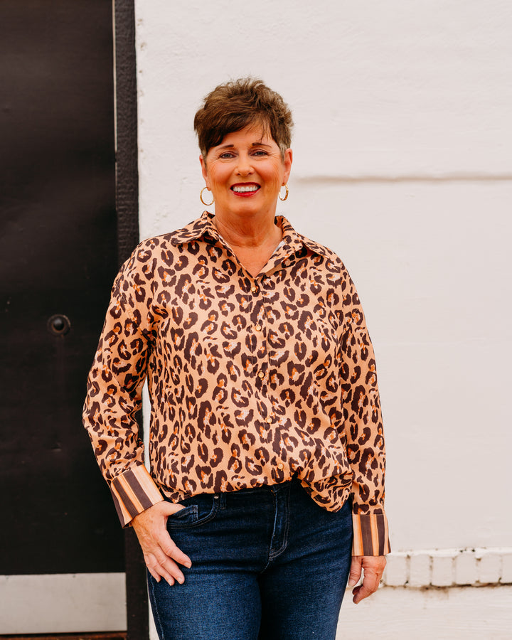 Joy Joy: Over Size Blouse in Brown Leopard