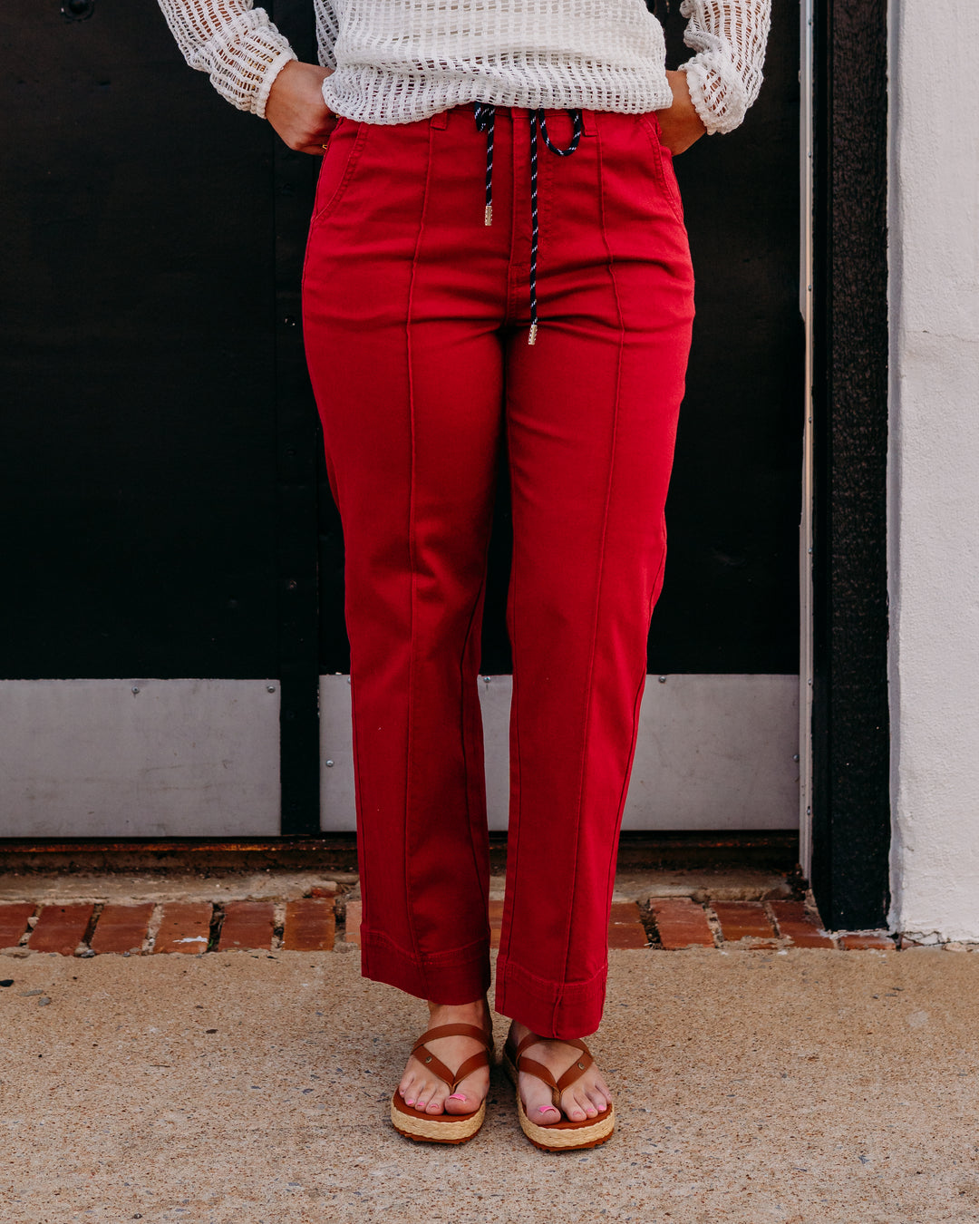 French Dressing Jeans: Suzanne Straight Crop Pants in Lava Red (6907511)