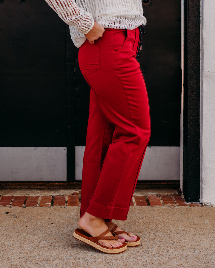 French Dressing Jeans: Suzanne Straight Crop Pants in Lava Red (6907511)