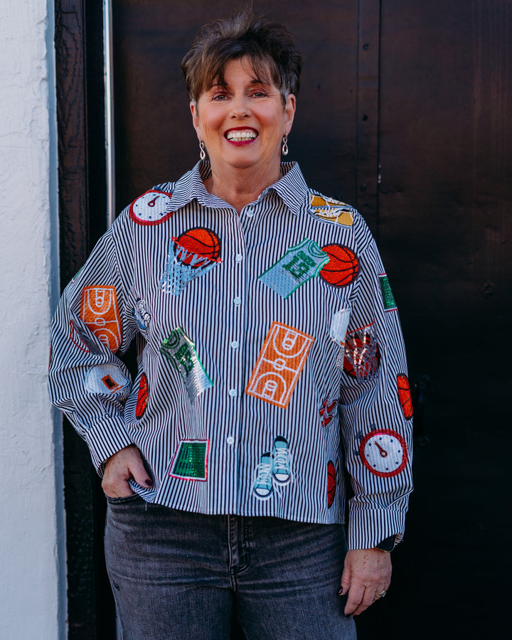 Queen Of Sparkles: Basketball Icon Button up in Black