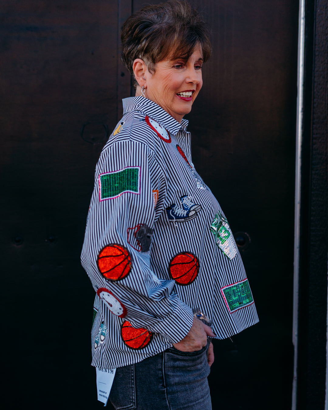 Queen Of Sparkles: Basketball Icon Button up in Black