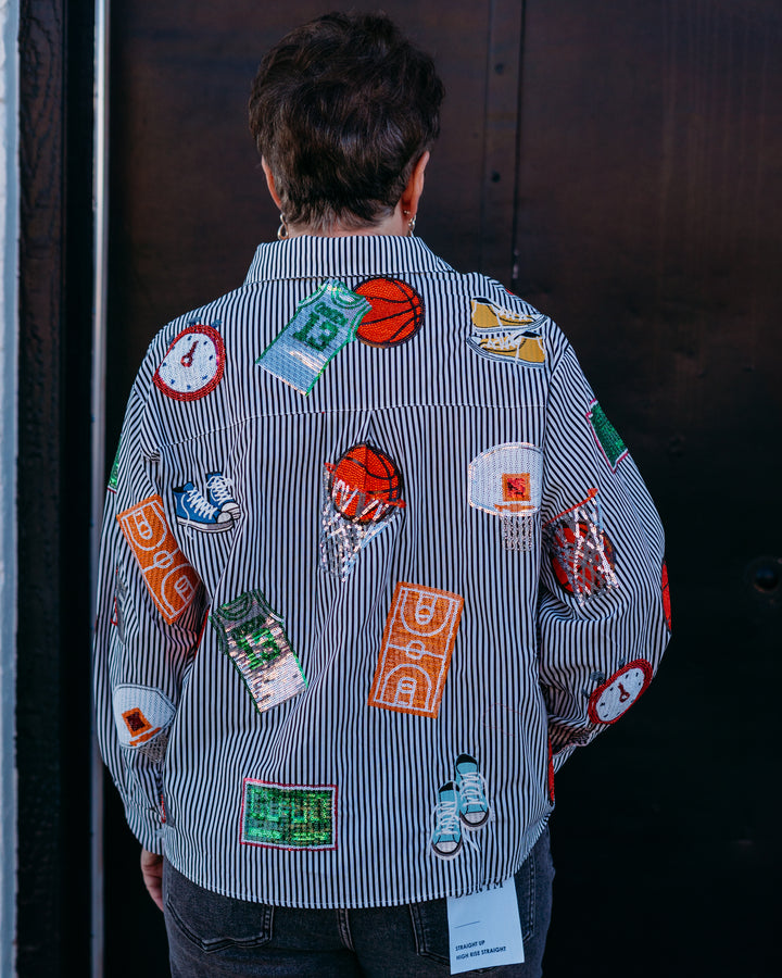 Queen Of Sparkles: Basketball Icon Button up in Black