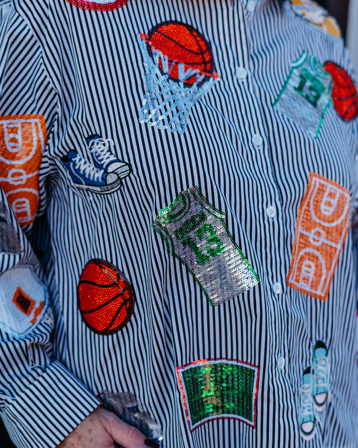 Queen Of Sparkles: Basketball Icon Button up in Black