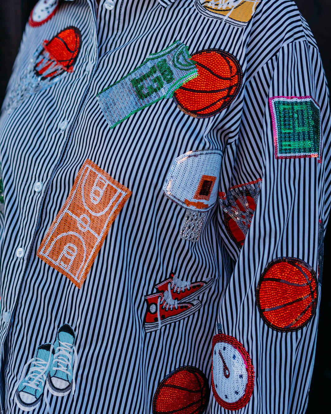Queen Of Sparkles: Basketball Icon Button up in Black