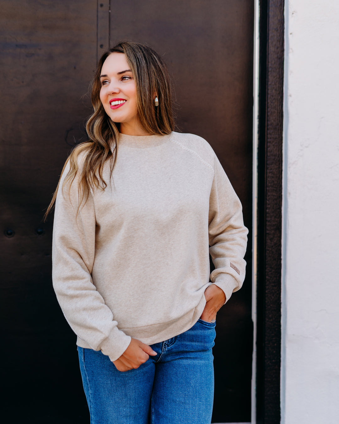 UGG: Classic Crewneck in Sand Heather