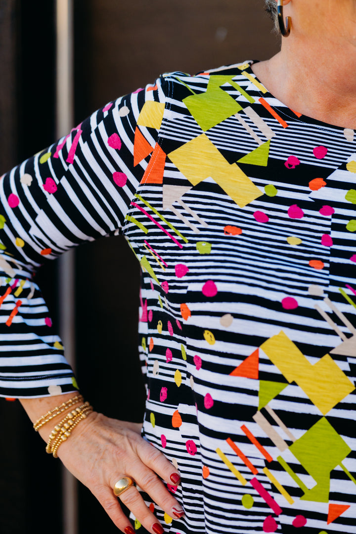 Multiples: 3/4 Flounce SLeeve Crew in Multi M15410TM