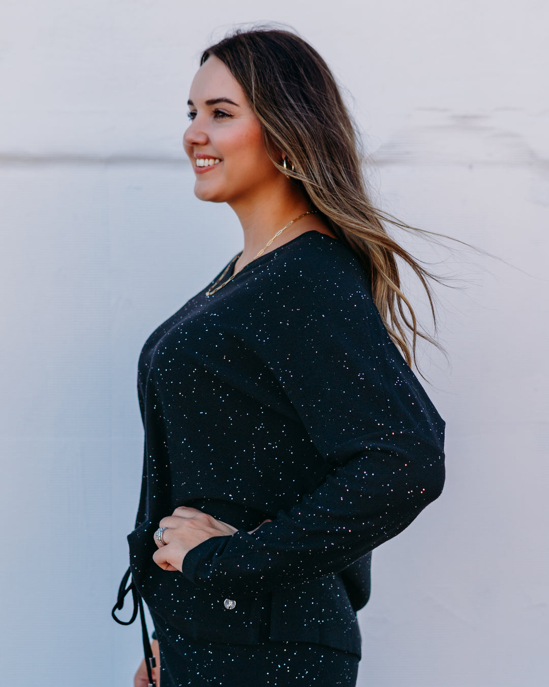 Joseph Ribkoff: Sequined Sweater Knit Boxy Top in Black (244921F25)