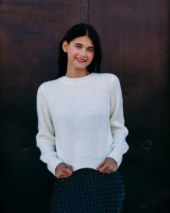 Design History: Sequin Bow Sweater in Winter White Combo