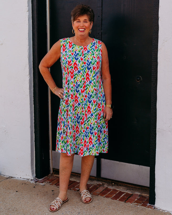 Multiples: Multi-Panel Scoop Neck Tank Dress in Leafml (M26104DM)
