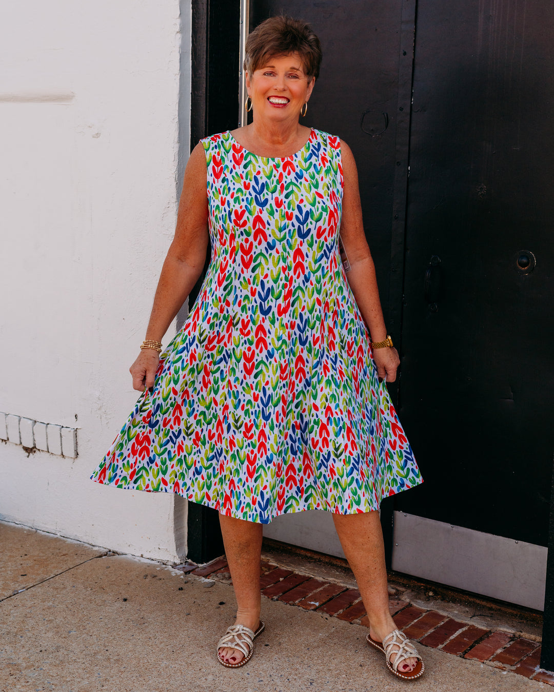 Multiples: Multi-Panel Scoop Neck Tank Dress in Leafml (M26104DM)