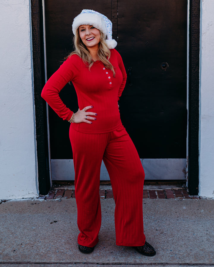 Z Supply: Holly Pointelle Long Sleeve Top in Festive Red