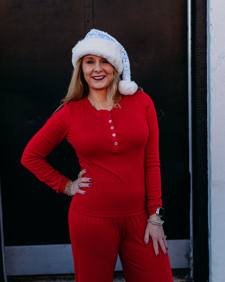 Z Supply: Holly Pointelle Long Sleeve Top in Festive Red