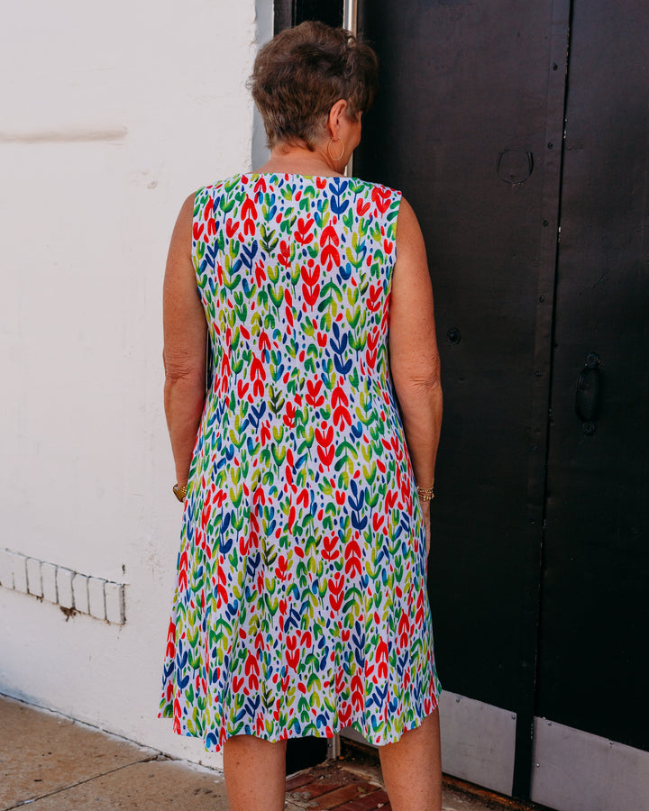 Multiples: Multi-Panel Scoop Neck Tank Dress in Leafml (M26104DM)