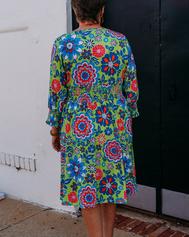 Multiples: Elbow Dolman Sleeve Wide Neck Multi-Needle Waist Dress in Multi (M26212DM)