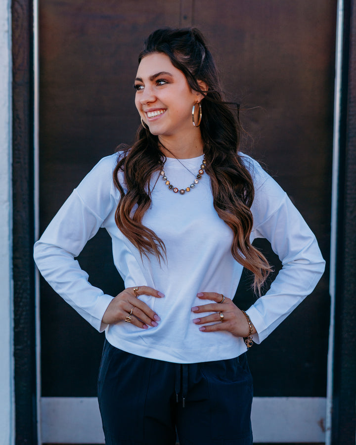 Spanx: Cotton Long Sleeve Crewneck Top in Classic White