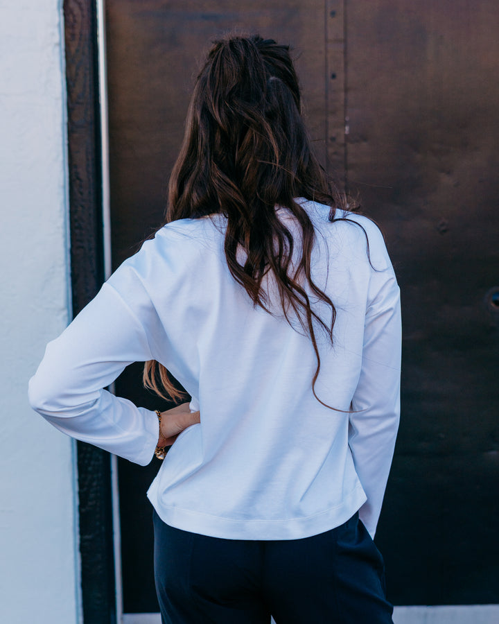 Spanx: Cotton Long Sleeve Crewneck Top in Classic White