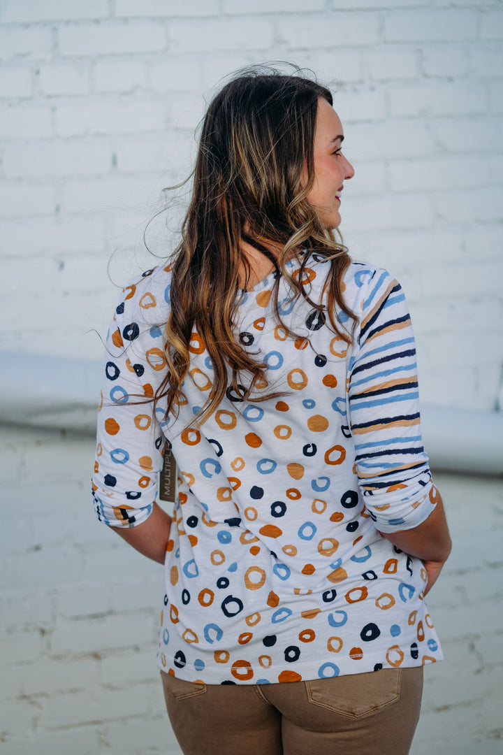 Multiples: 3/4 Sleeve Scoop Neck Multi Panel Top M15311TM