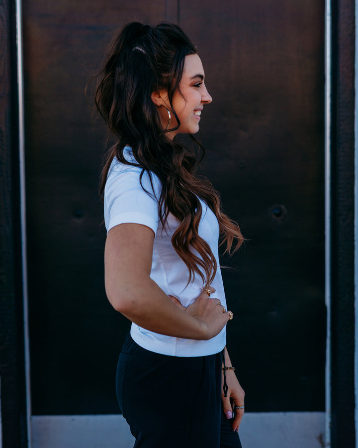 Spanx: Cotton V-Neck Tee in Classic White