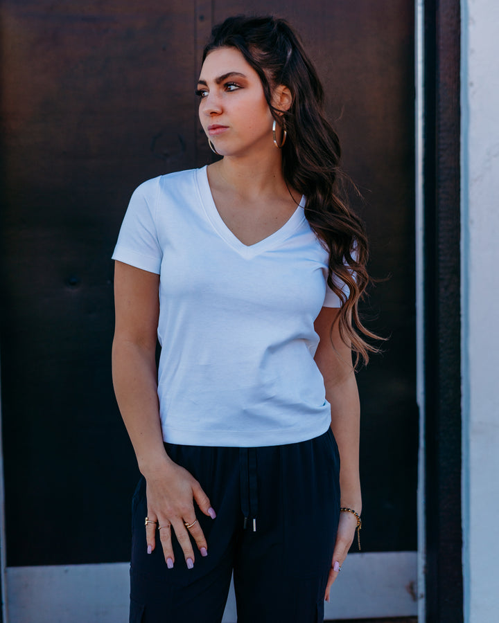 Spanx: Cotton V-Neck Tee in Classic White