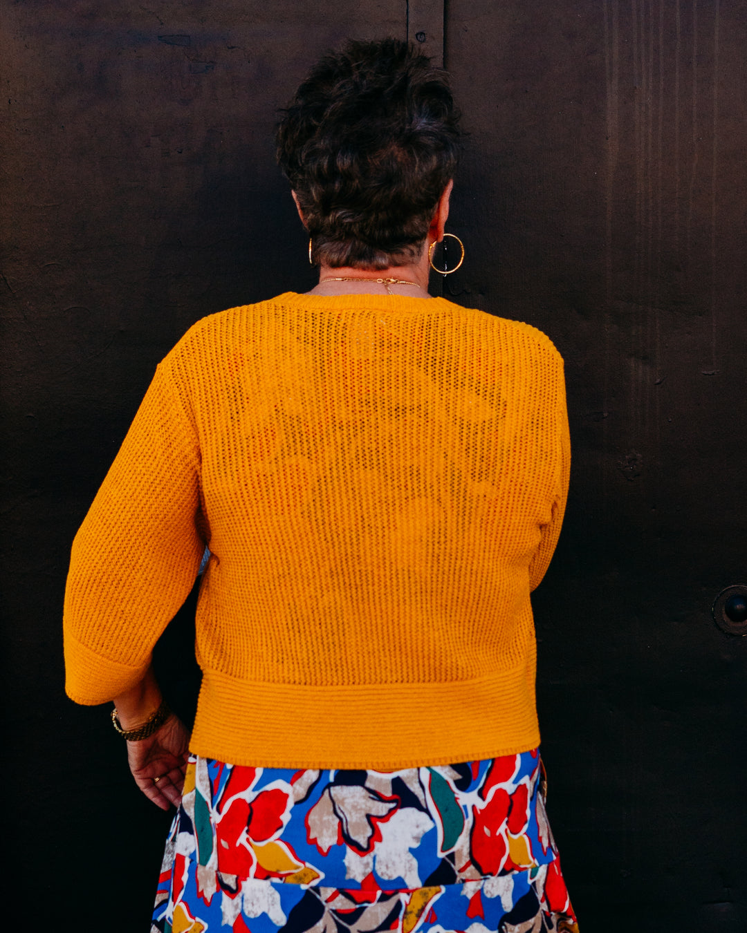 Multiples: 3/4 Sleeve Drop Shoulder Open Front Sweater Cardigan in Golden Rod (M36104KM)