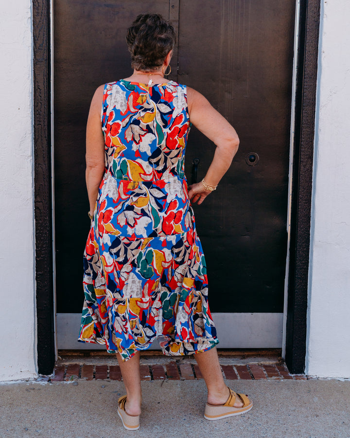 Multiples: Scoop Neck Multi-Tiered 2-Pocket Woven Tank Dress in Floral Multi (M36103DM)